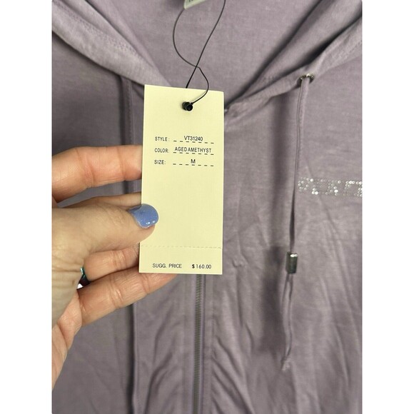 NWT VERTIGO PARIS Sz Medium Full Zip Hoodie Sweater Lavender Amethyst #M8-10 - Picture 2 of 8